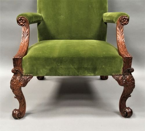 LATE C19TH LARGE CARVED MAHOGANY GAINSBOROUGH CHAIR - ADDITIONAL PHOTO 6