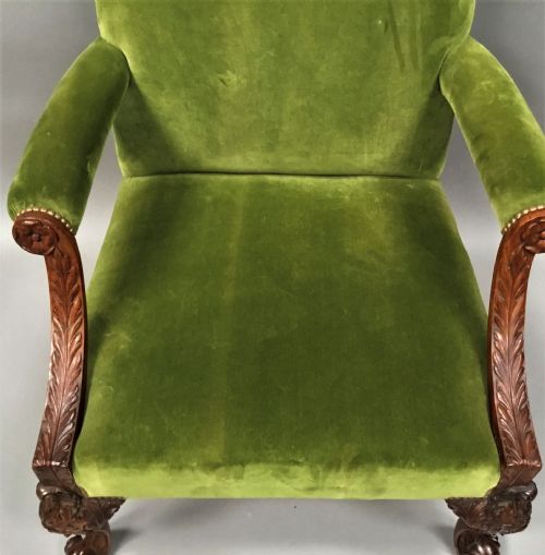 LATE C19TH LARGE CARVED MAHOGANY GAINSBOROUGH CHAIR - ADDITIONAL PHOTO 15