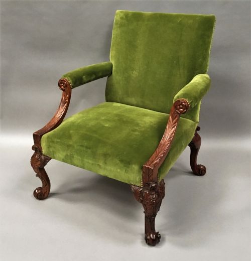 LATE C19TH LARGE CARVED MAHOGANY GAINSBOROUGH CHAIR - ADDITIONAL PHOTO 18