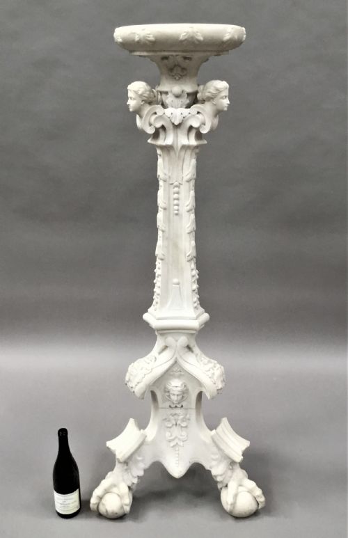 C19TH ITALIAN CARVED 'CARRARA' MARBLE TORCHERE STAND - ADDITIONAL PHOTO 2