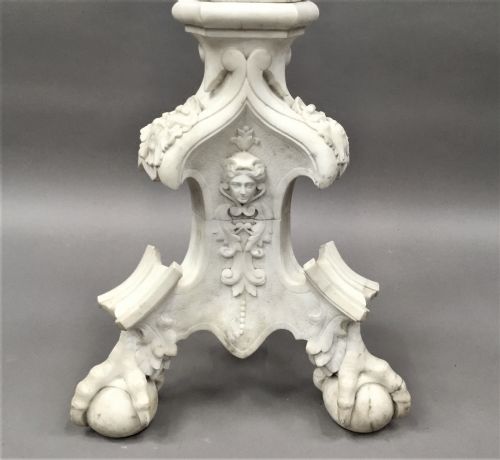 C19TH ITALIAN CARVED 'CARRARA' MARBLE TORCHERE STAND - ADDITIONAL PHOTO 5