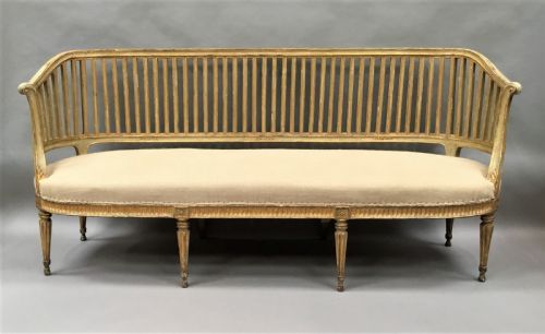 C18th Italian Neoclassical Settee with Original Paint and Parcel Gilt