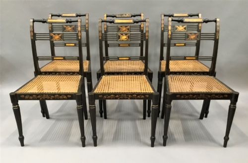 REGENCY SET OF 6 PAINTED AND PARCEL GILT CHAIRS - ADDITIONAL PHOTO 1