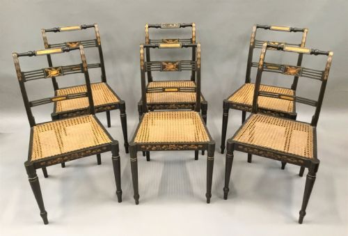 REGENCY SET OF 6 PAINTED AND PARCEL GILT CHAIRS - ADDITIONAL PHOTO 15