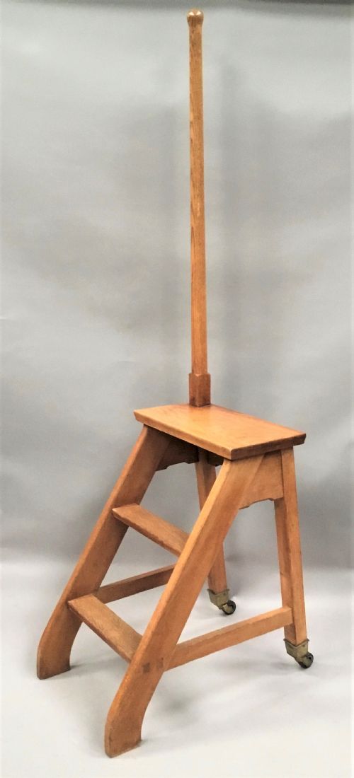 C19th Set of Golden Oak Library Steps of Large Proportions