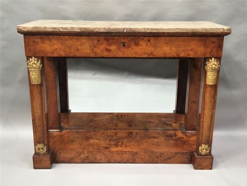 C19th Empire Burr Elm Console Table; in the Neoclassical Manner