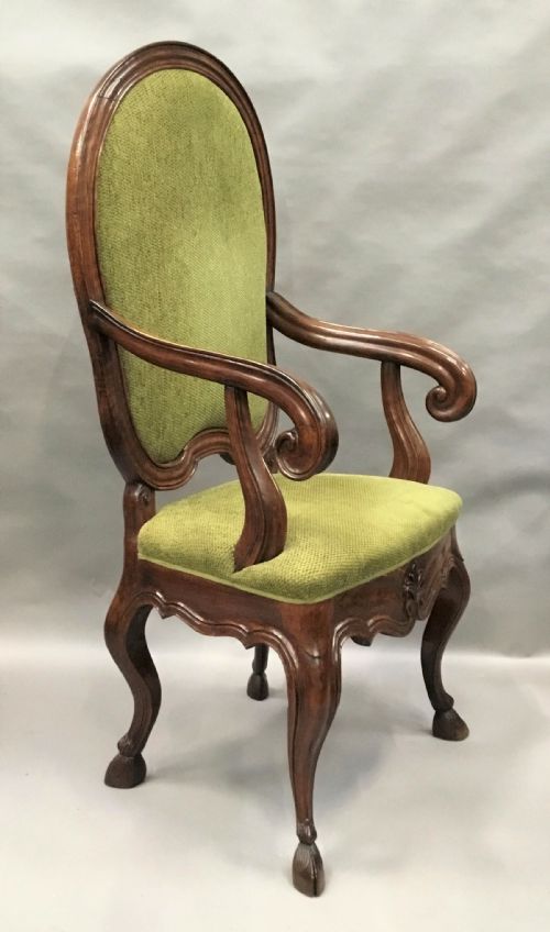 C18TH ITALIAN WALNUT HIGH BACK OPEN ARMCHAIR - ADDITIONAL PHOTO 6