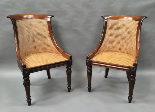 Regency Pair of Rosewood Bergere / Library Chairs Attributed to Gillows