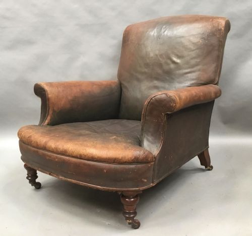 C19th Large Upholstered Armchair in Original Leather of the Howard Style