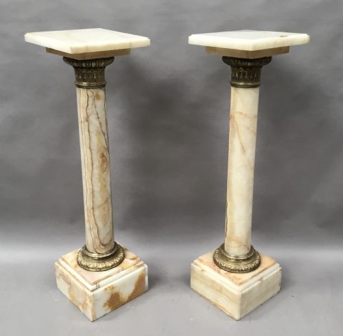 C19th Pair of Marble and Gilt Bronze Pedestal Columns