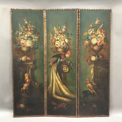 C19TH PAINTED LEATHER THREE FOLD SCREEN - ADDITIONAL PHOTO 1