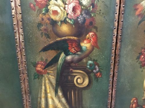 C19TH PAINTED LEATHER THREE FOLD SCREEN - ADDITIONAL PHOTO 6