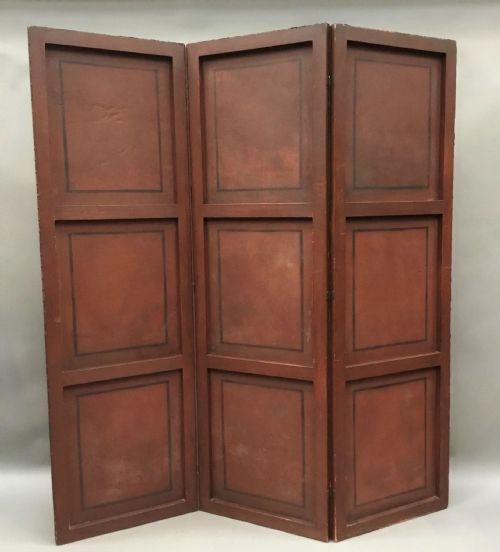 C19TH PAINTED LEATHER THREE FOLD SCREEN - ADDITIONAL PHOTO 15