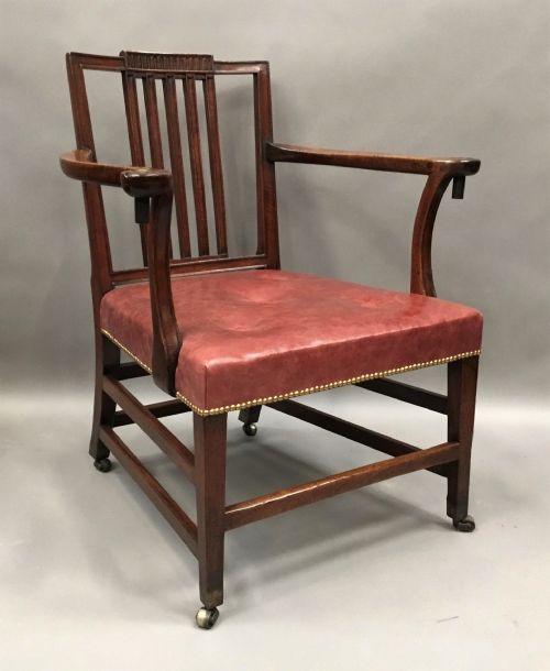 George III Mahogany Library Open Armchair; of Generous Proportions