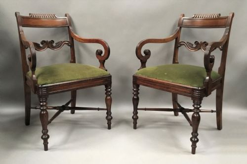 REGENCY PAIR OF MAHOGANY ELBOW ARMCHAIRS - ADDITIONAL PHOTO 5