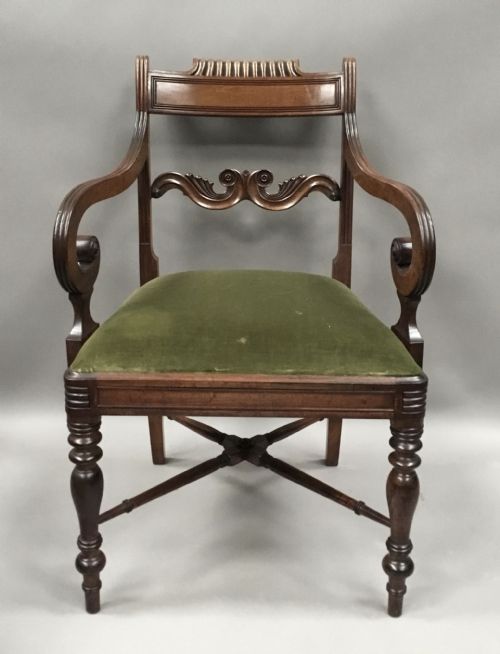 REGENCY PAIR OF MAHOGANY ELBOW ARMCHAIRS - ADDITIONAL PHOTO 17
