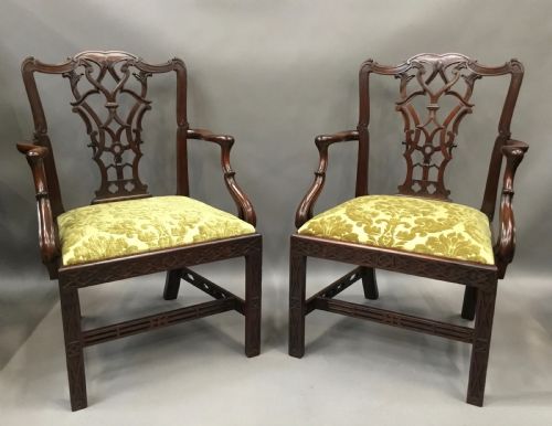 fig 1. C19th pair of carved mahogany open armchairs in the Chippendale manner