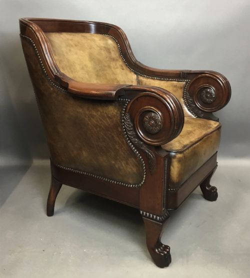 Exceptional C19th Mahogany Leather Library Armchair