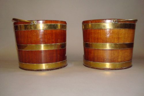 RARE PAIR OF GEORGE III BRASS BOUND MAHOGANY PLATE BUCKETS - ADDITIONAL PHOTO 4