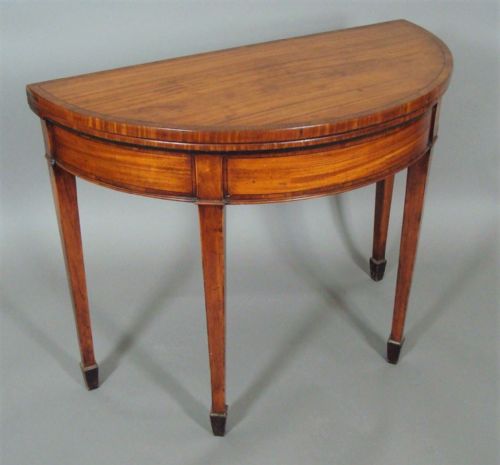 George III Satinwood Demilune Card Table; in the Sheraton Manner with an Excellent Colour