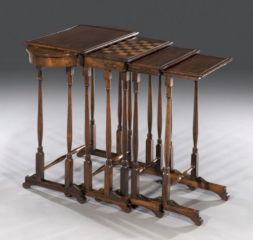 Regency Rosewood Quartetto Nest of Tables, Incorporating a Chess Board; Attributed to Gillows