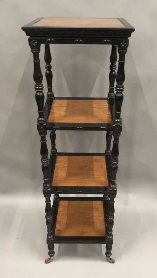 C19TH CELONESE EBONY AND SATINWOOD ETAGERE WHATNOT - ADDITIONAL PHOTO 1