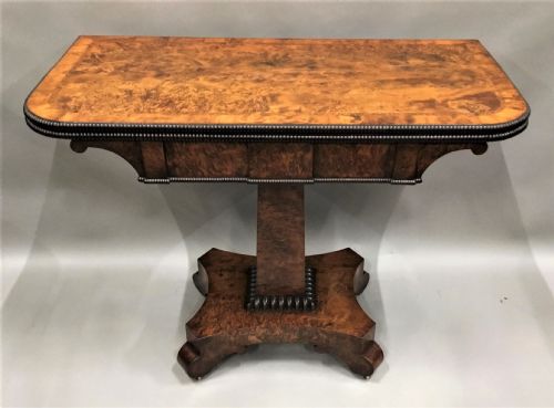 Regency Burr Yew Card Table; by the Esteemed Cabinet Maker Robert James
