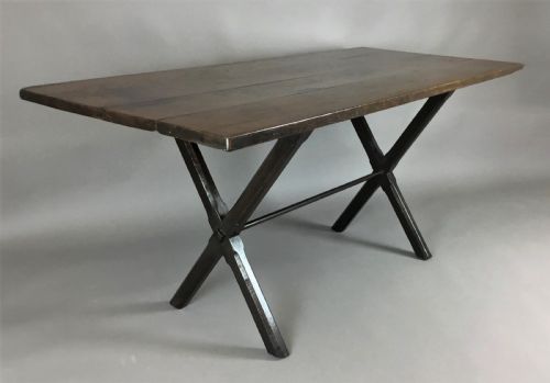 Georgian Large Oak Tavern Table / Trestle Table; Rare Being Oak with an Excellent Colour