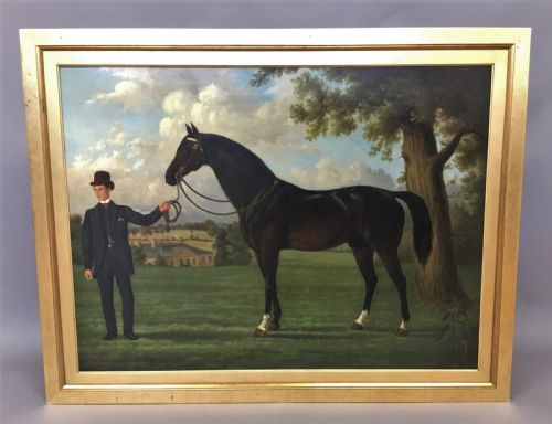 Large C19th Oil Painting of a Racehorse; "Simnel the Celebrated Thoroughbred" by H C Evans