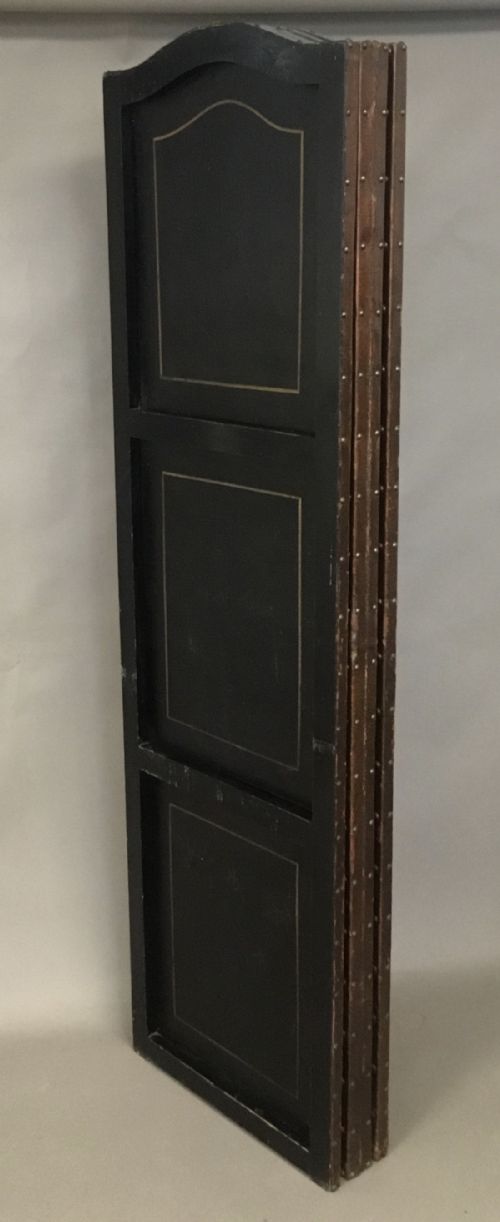 C19TH PAINTED LEATHER FOUR FOLD SCREEN - ADDITIONAL PHOTO 4