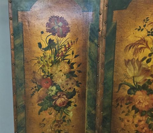C19TH PAINTED LEATHER FOUR FOLD SCREEN - ADDITIONAL PHOTO 7