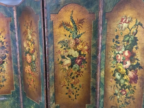 C19TH PAINTED LEATHER FOUR FOLD SCREEN - ADDITIONAL PHOTO 10