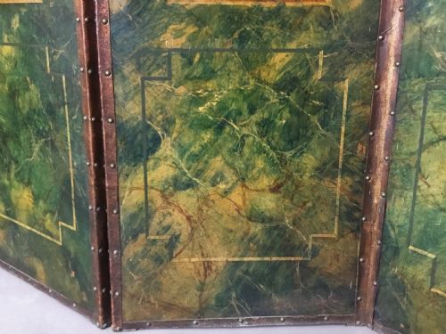 C19TH PAINTED LEATHER FOUR FOLD SCREEN - ADDITIONAL PHOTO 13