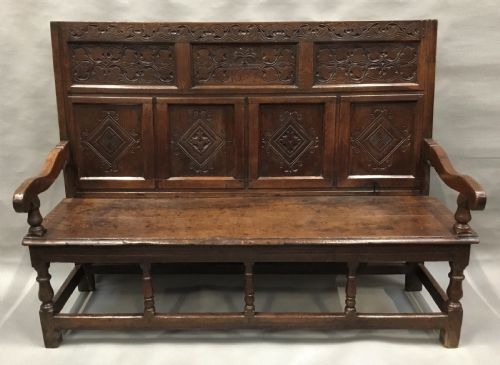 Rare Exceptional Late C17th English Oak Settle; Lovely Original Condition with a Good Colour and Patina