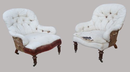 Mid 19th Century Near Pair of Gillows Upholstered Armchairs