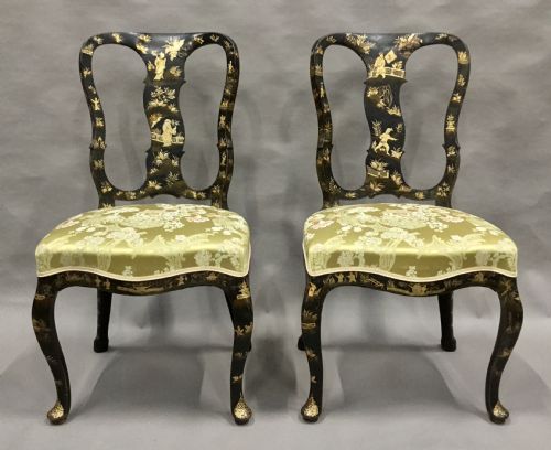 C18TH PAIR OF DUTCH LACQUERED SIDE CHAIRS GOOD ORIGINAL GILT DECORATION - ADDITIONAL PHOTO 1