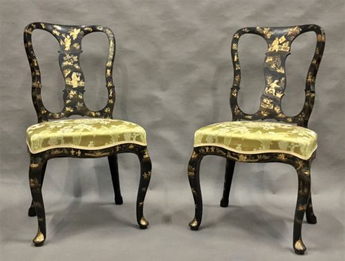 C18TH PAIR OF DUTCH LACQUERED SIDE CHAIRS GOOD ORIGINAL GILT DECORATION - ADDITIONAL PHOTO 4