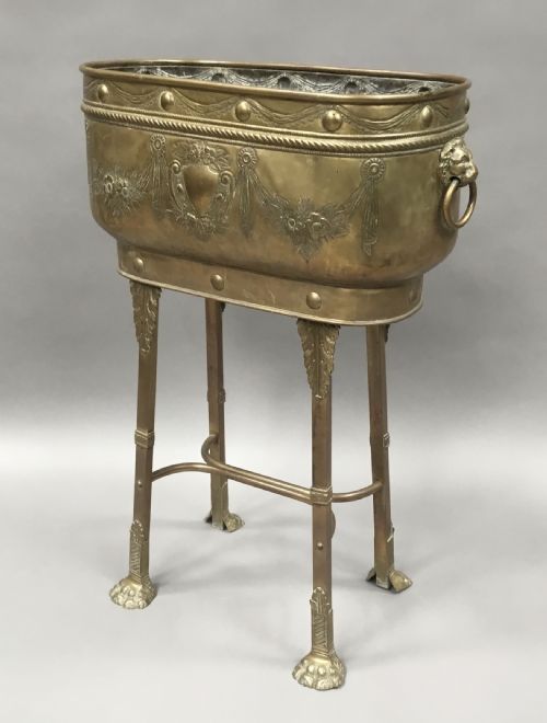 Impressive C19th Large Brass Jardiniere / Wine Cooler on Stand