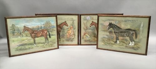 Interesting Early C20th Set of Four ‘Irish’ Pastel Horse Paintings