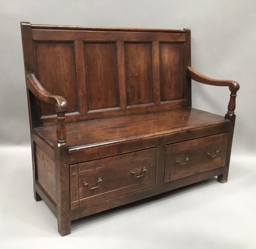 Georgian Oak Unusual Two Drawer Settle