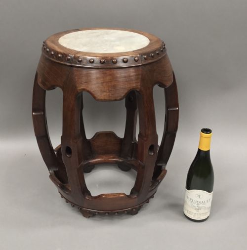 C19TH CHINESE HONGMU LOW OCCASIONAL TABLE STAND OF UNUSUAL BARREL FORM - ADDITIONAL PHOTO 1