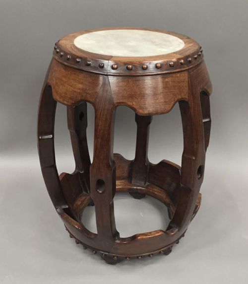 C19TH CHINESE HONGMU LOW OCCASIONAL TABLE STAND OF UNUSUAL BARREL FORM - ADDITIONAL PHOTO 2
