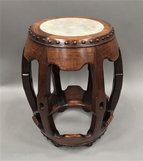 C19TH CHINESE HONGMU LOW OCCASIONAL TABLE STAND OF UNUSUAL BARREL FORM - ADDITIONAL PHOTO 5