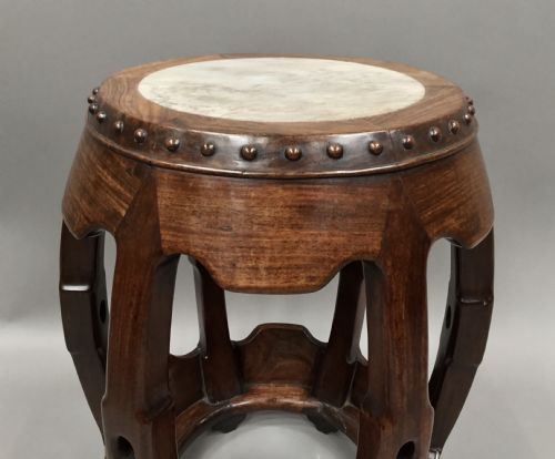 C19TH CHINESE HONGMU LOW OCCASIONAL TABLE STAND OF UNUSUAL BARREL FORM - ADDITIONAL PHOTO 6