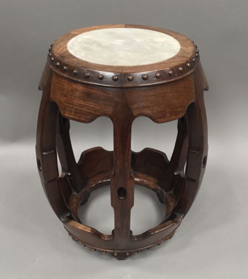 C19TH CHINESE HONGMU LOW OCCASIONAL TABLE STAND OF UNUSUAL BARREL FORM - ADDITIONAL PHOTO 8