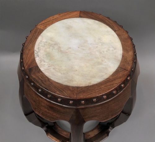 C19TH CHINESE HONGMU LOW OCCASIONAL TABLE STAND OF UNUSUAL BARREL FORM - ADDITIONAL PHOTO 10