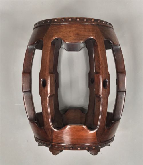 C19TH CHINESE HONGMU LOW OCCASIONAL TABLE STAND OF UNUSUAL BARREL FORM - ADDITIONAL PHOTO 11