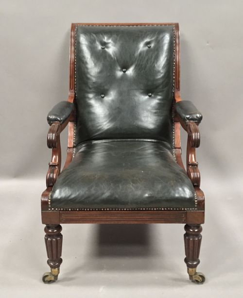 LATE REGENCY MAHOGANY LEATHER DAWS LIBRARY CHAIR BY ROBERT DAWS LONDON - ADDITIONAL PHOTO 7