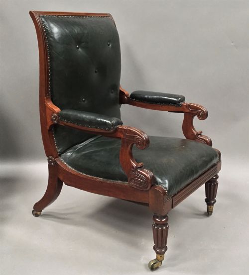 LATE REGENCY MAHOGANY LEATHER DAWS LIBRARY CHAIR BY ROBERT DAWS LONDON - ADDITIONAL PHOTO 10