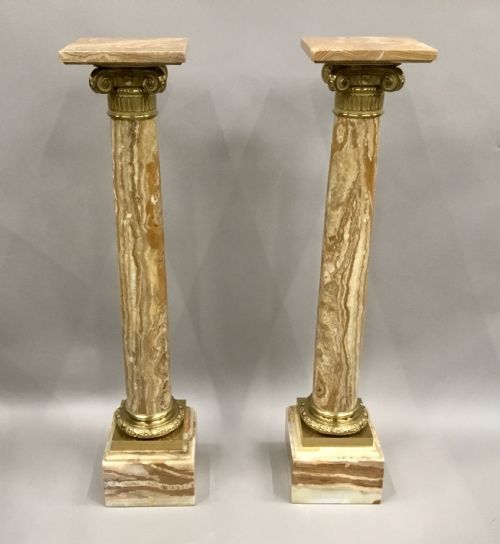 C19TH PAIR OF MARBLE AND ORMOLU PEDESTAL COLUMNS IN THE NEOCLASSICAL MANNER - ADDITIONAL PHOTO 10